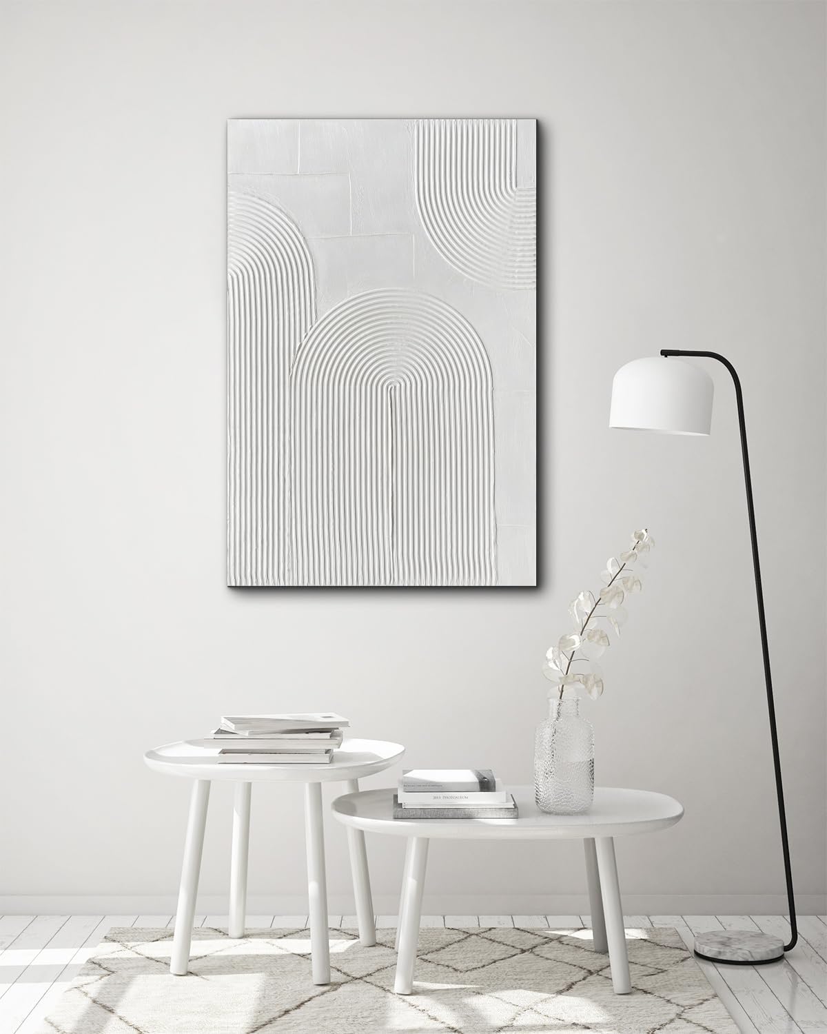 Creespi White Textured Wall Art - Hand Painted Abstract Oil Painting On Canvas 24x36 inch,Modern Minimalist Art Painting for Wall Décor