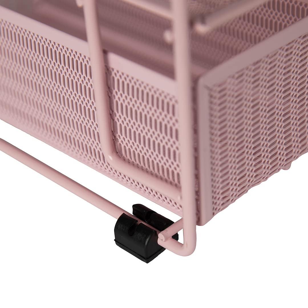 BLU MONACO | Pink Desk Organizer with Drawer | Wire Mesh Desk Organizer File Sorter | Metal Desktop Storage for Office Workspace