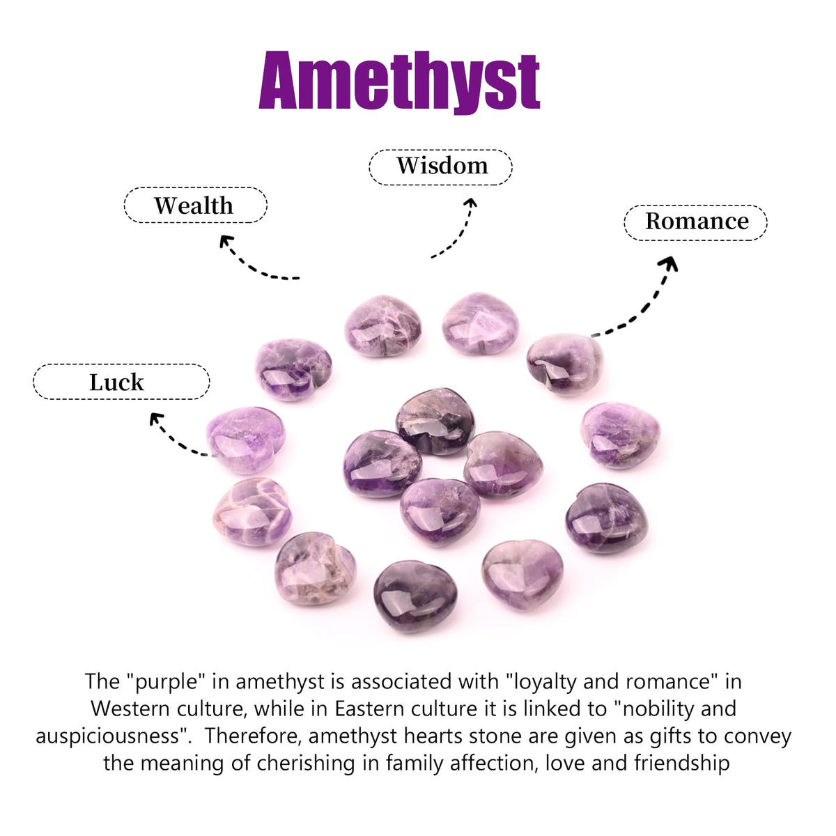 10 PCS Amethyst Heart Stone, 1 Inch Natural Healing Crystal Heart Love Crystals, Mini Cute Gemstone Amethyst for Women, Valentine's Day Gift