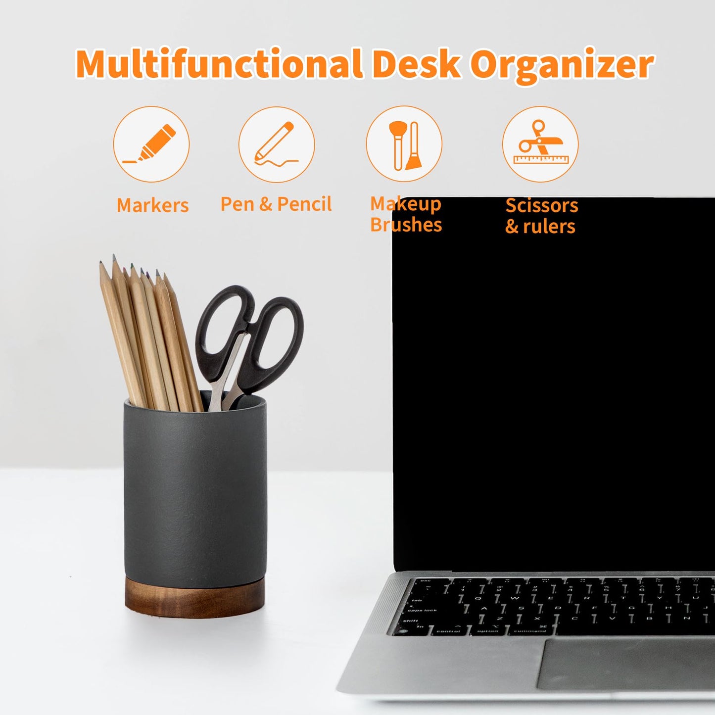 Officepal Ceramic Pen Holder for Desk, Pencil Organizer & Makeup Brush Holder, Office Decor and Desk Accessories, Perfect Office Organization, Teacher Supplies (Dark Grey, Set of 1)