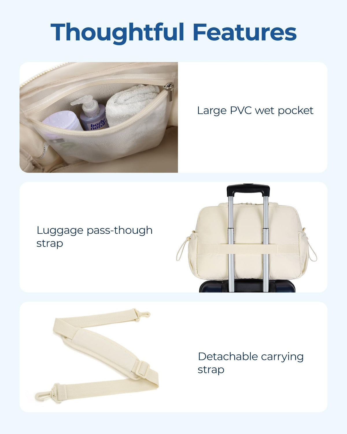 BAGSMART Gym Bag for Women, Duffle Bag for Travel with Wet Pocket, Lightweight Carry on Weekender Duffel, Water Resistant