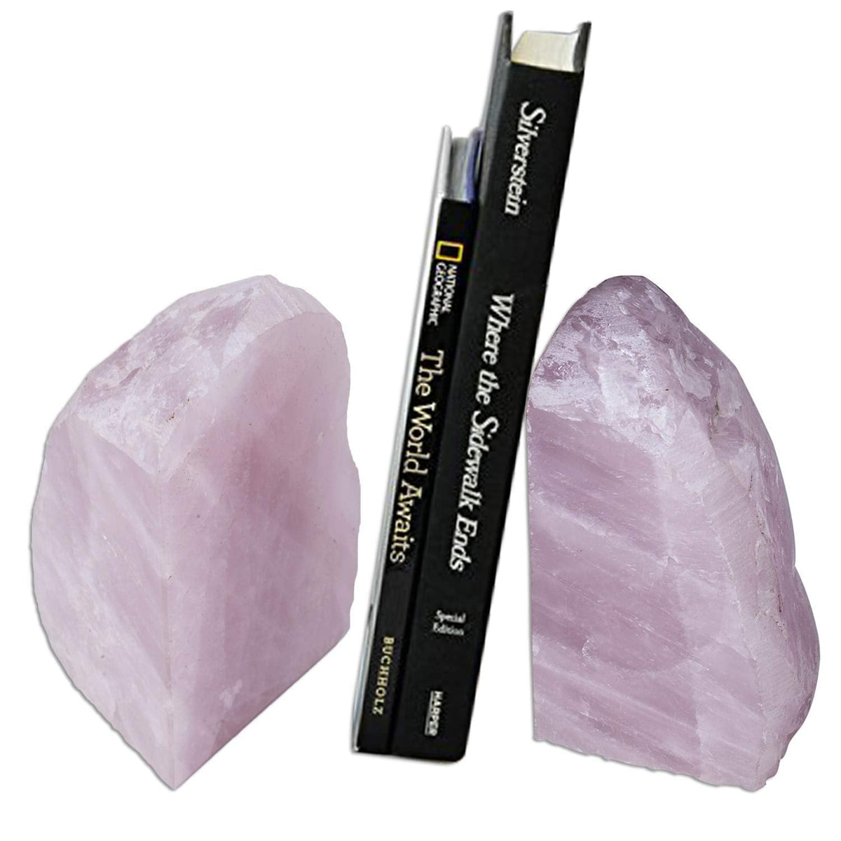 AMOYSTONE Teal Agate Bookends 2-3 lbs & Rose Quartz Book Ends 3-4 lbs for Home Office