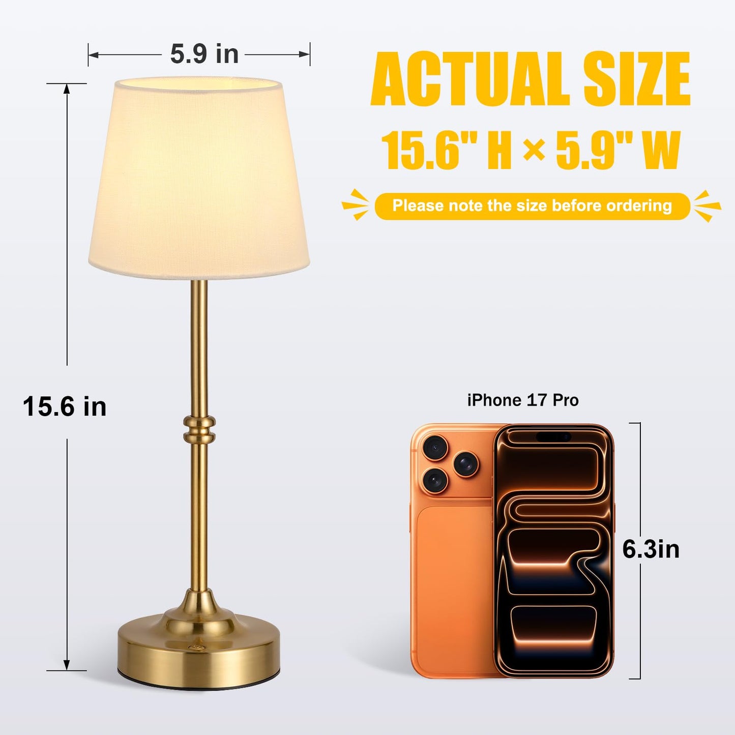 Kakanuo Rechargeable Cordless Table Lamp Gold - 1 Pack Brass 4000mAh Battery Operated Lamp, 3000K Warm Light, Touch Control Stepless Dimming, for Bedside, Dining Table, Home Decor