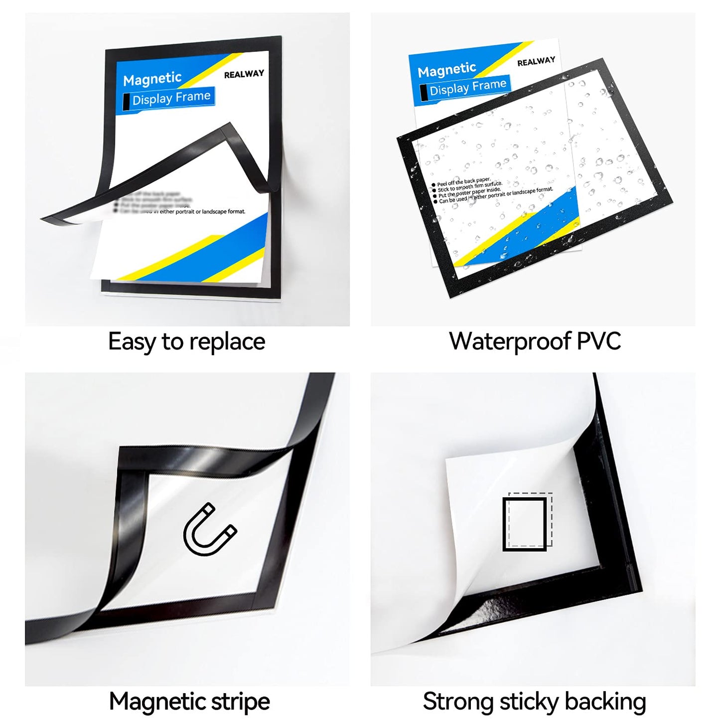 RÉΑLWÁY 10 Pack Magnetic Sign Holder 8.5 x 11 Magnetic Picture Frame, Magnetic Frame Self-adhesive Wall Sign Holder for Door/Fridge/Whiteboard/Window Sign Holder, Double-sided Display