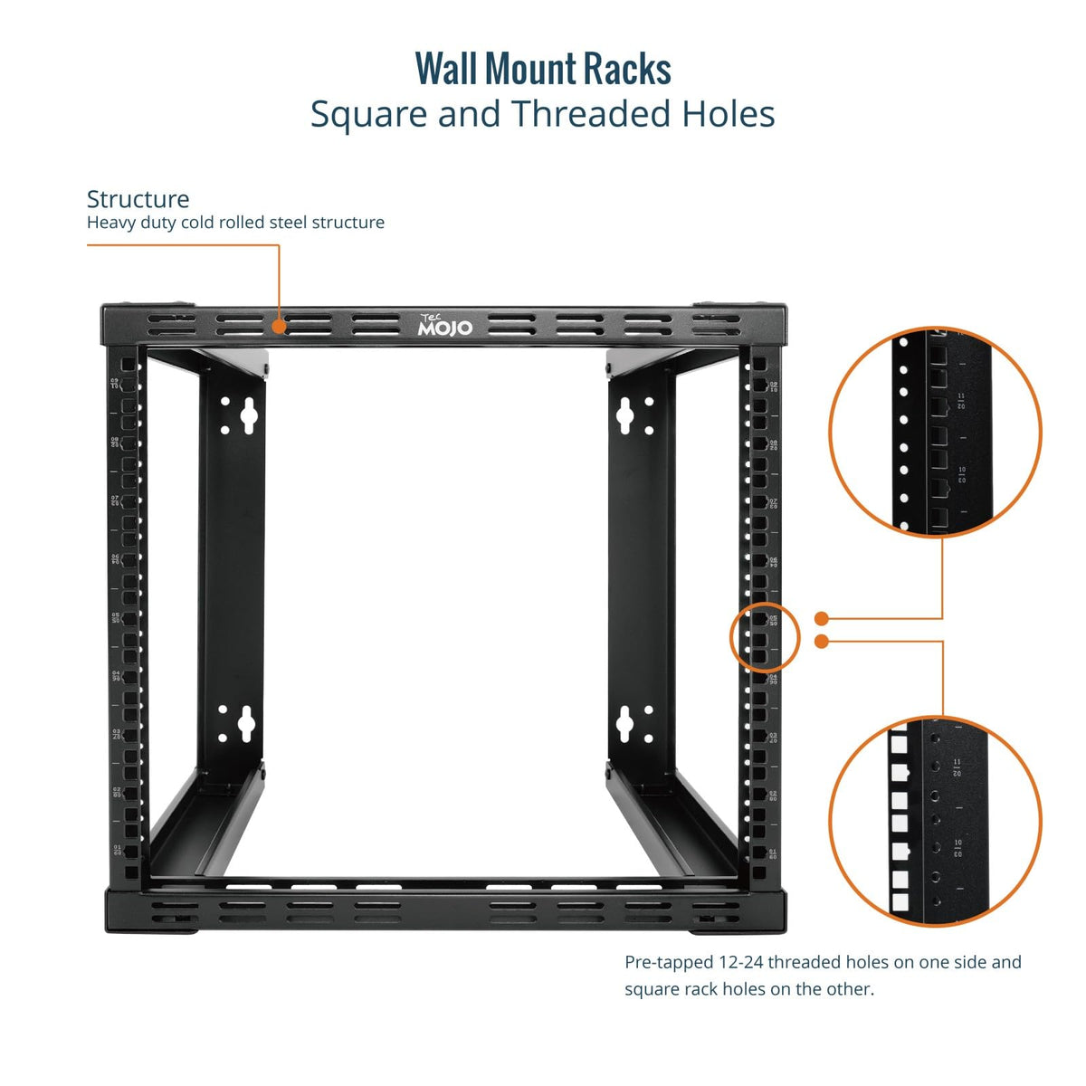 Tecmojo 9U Fixed Wall Mount Network Rack 15.8inch Depth Open Frame for Server Data/AV/IT/Communication/Computer Equipment/Patch Panel Heavy Duty
