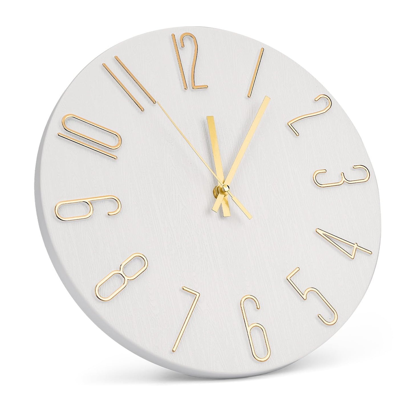 bakbrand Wall Clock 12 Inch Silent Non-Ticking Imitation Wood Indoor Clock Round White Decor Clock Modern 3D Figures Quartz Wall Clocks for Home, Hotel, Office, School, Bedroom, Living Room, Kitchen