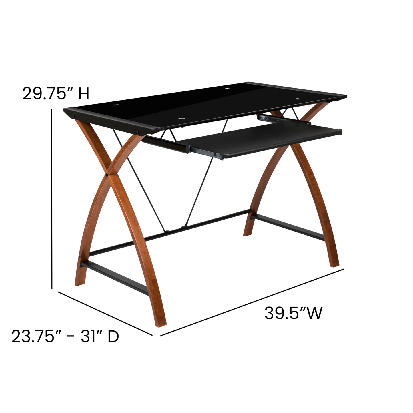 Flash Furniture Jude Black Glass Computer Desk with Pull-Out Keyboard Tray and Crisscross Frame