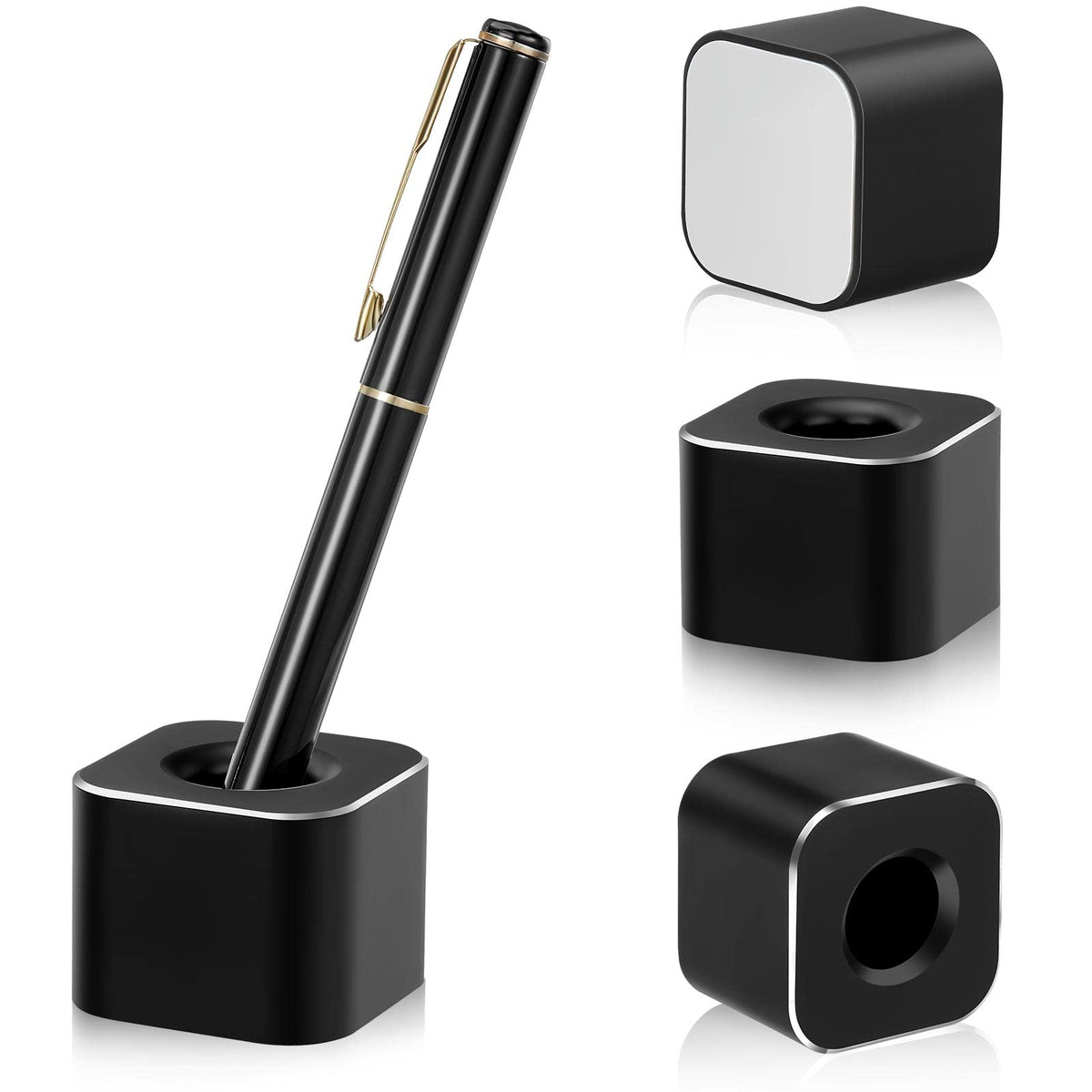 Chinco 2 Pieces Single Pen Holder Metal Pen Stand Square Base Aluminum Student Desk Organizer for Desk Desktop Toothbrush Stand Holder Display for Home Office Students Teachers