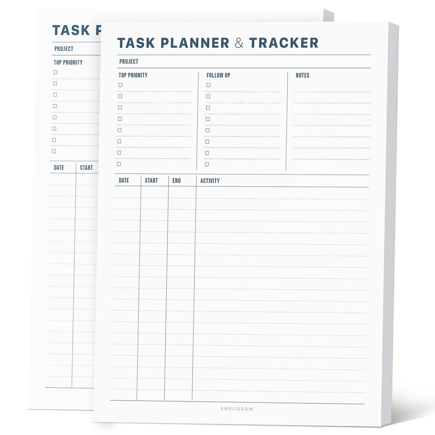 Task Planner & Tracker 8.5 x 11 Tear-Off 70 Sheet Planner Pad – Project Organizer with Time Log, Top Priority, Follow-Up – Notepad for Home & Office (White, Minimalist, 2 Pack)
