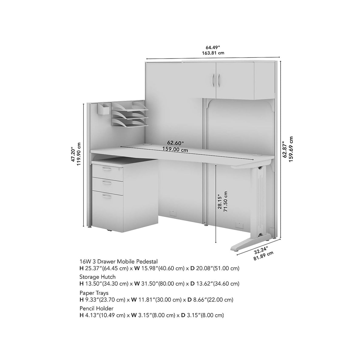 Bush Business Furniture Office in an Hour 65W Straight Cubicle Desk with Storage, Drawers, and Organizers in Pure White | Modern Computer Table Set with Privacy Panels for Commercial Workspace