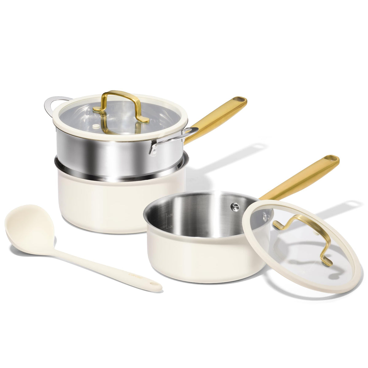 CAROTE 1.5Qt & 3.0Qt Stainless Steel Saucepan Set with Steamer & Ladle, Non-Toxic 3-Ply Stainless Steel Pot with Lids, Small Pots for Cooking, Oven Safe, Induction Compatible Cookware