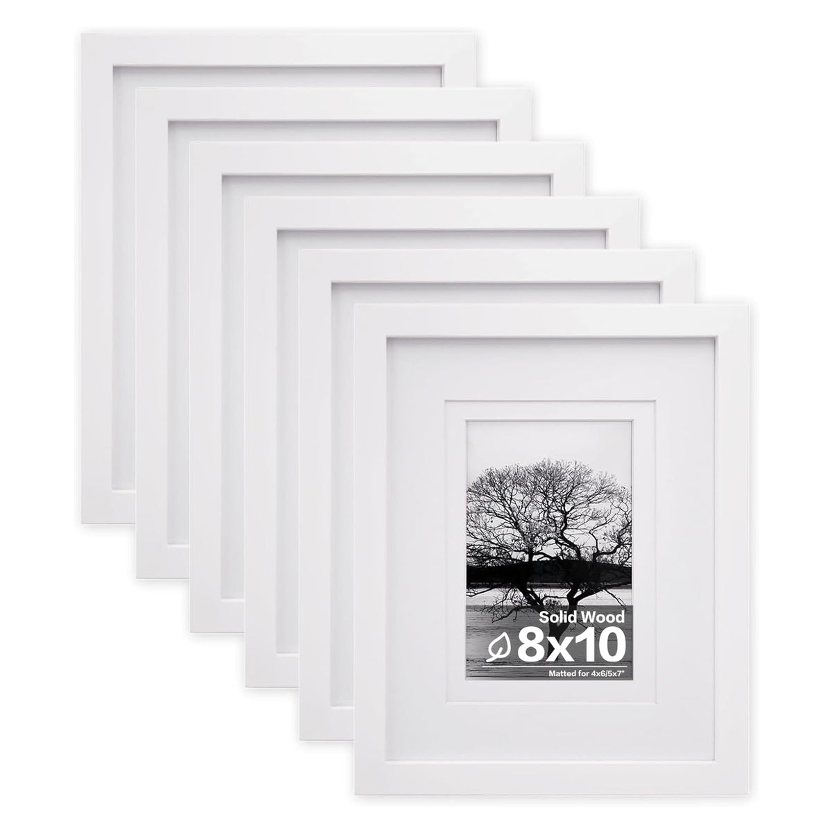 Egofine 8x10 Picture Frames Set of 6, Made of Solid Wood Covered by Plexiglass Display 4x6 and 5x7 with Mat or 8x10' without Mat, for Table Top Display and Wall Mounting Photo Frame White