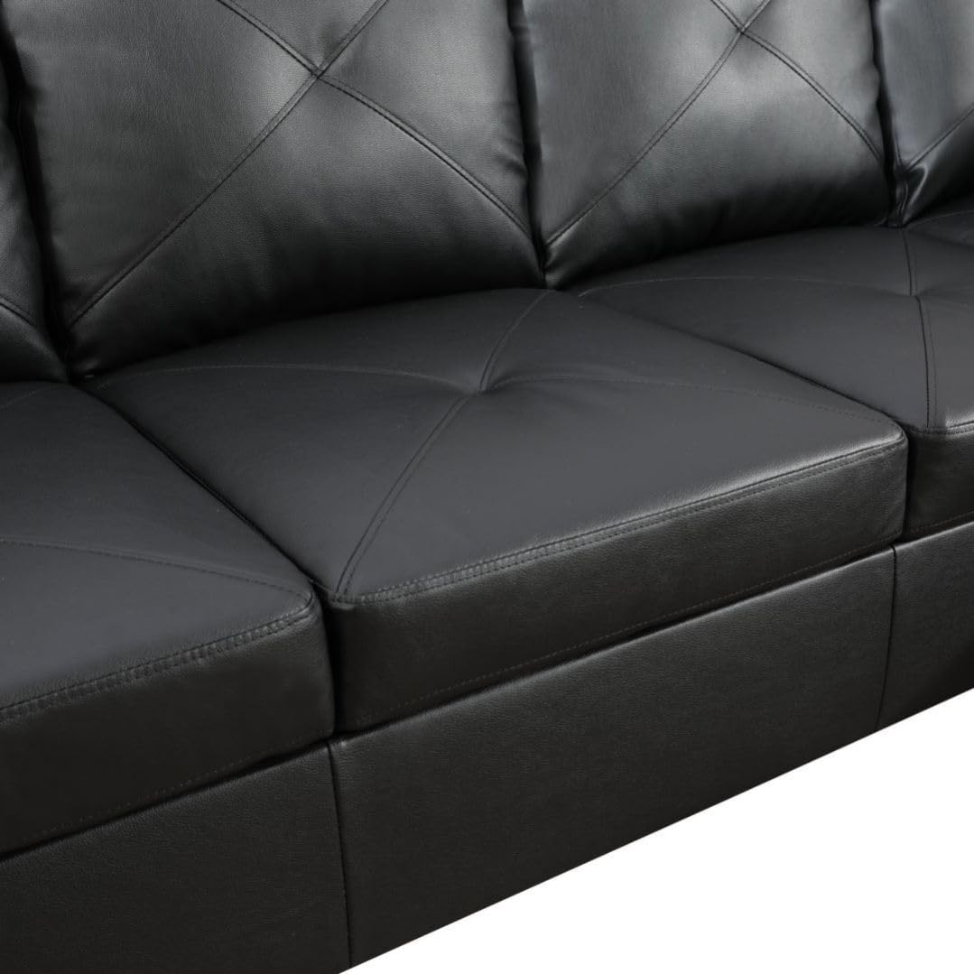 UOCFYK Black L-Shaped 3-Piece Faux Leather Sofa with Storage Ottoman Set, Sectional Couch Sofa Set for Living Room, Office, Small Space