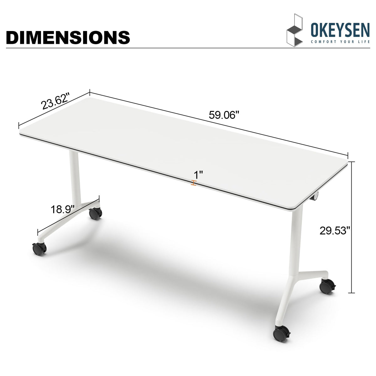 Okeysen Conference Room Table 1 Pack, Modern Folding Training Tables with Flip Top, Mobile Table with Four Locking Wheels, Executive Desk for Meeting Room, Office, Classroom 59.06”x23.62”x29.53”