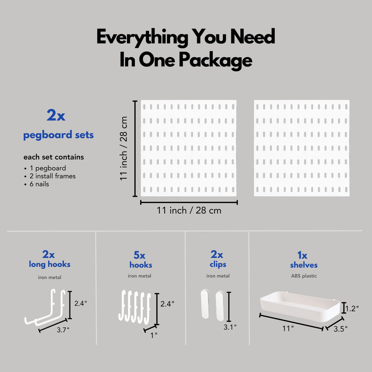 Keepo Pegboard Combination Kit with Modular Accessories, Wall Organizer for Gaming Setup, Crafts, and Ornament Display, Peg Board for Bedroom, Office, Home (White, 22″×11″)