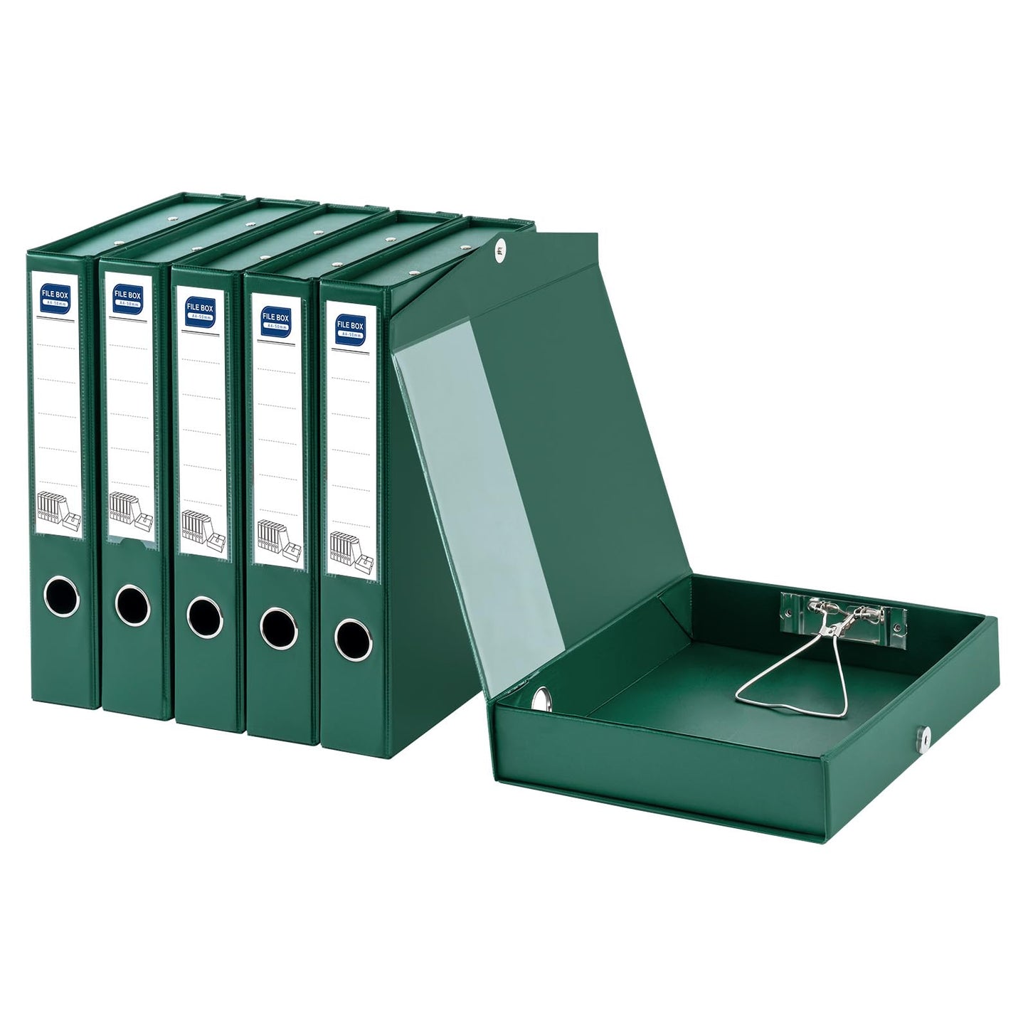 Hotyin Storage File Boxes 6 Pack, Foldable File Boxes with Lid, 50mm Spine, Archives Cases with Magnetic Closure & Clip, Plastic Document File Folder Paper Storage Organizer, Green
