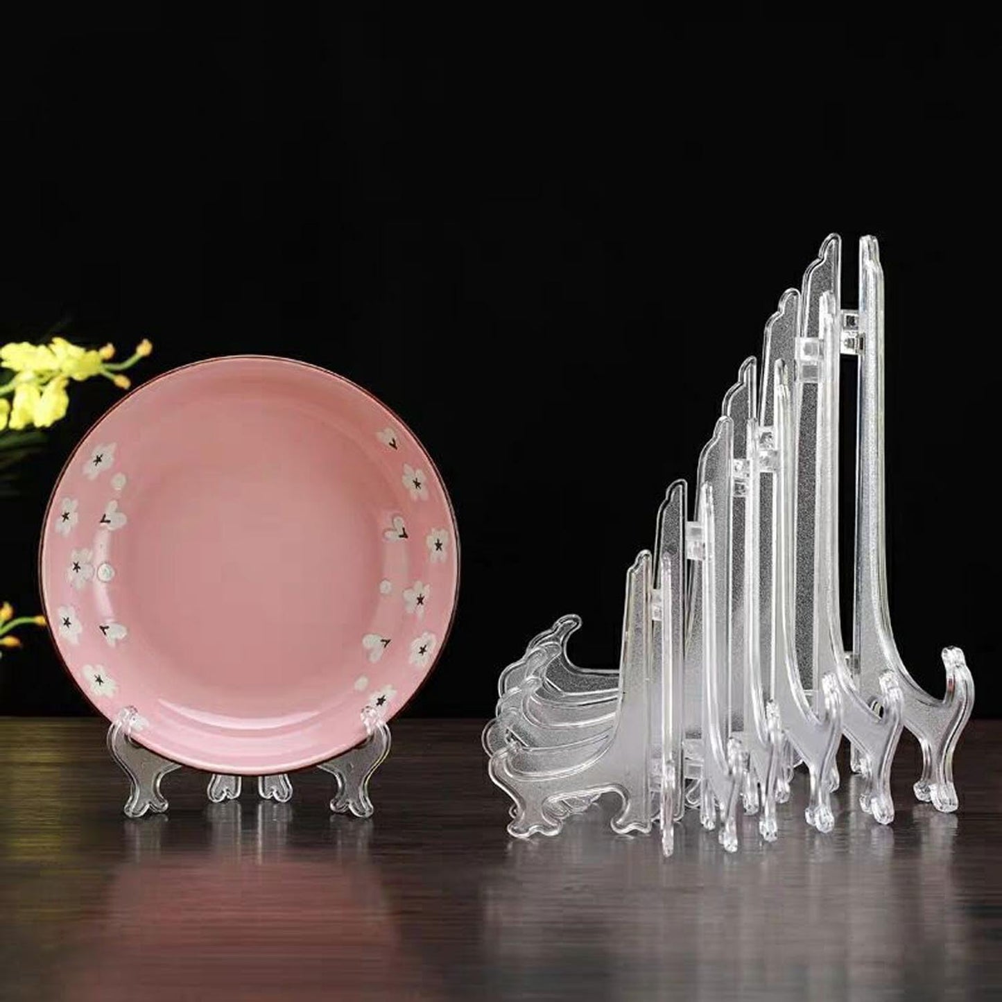LonlyEagle 4 Pack 12 Inch Clear Plastic Easels or Stand/Plate Holders to Display Pictures or Other Items at Weddings, Plate Stands for Home Decoration, Birthday, Tables