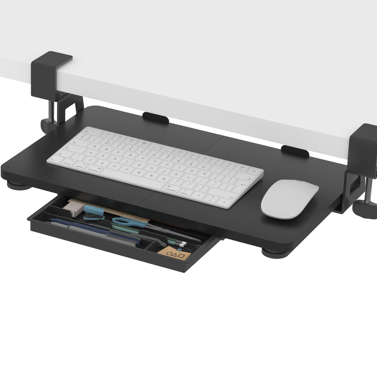 ETHU Keyboard Tray Under Desk, 19.7" X 11.81" Small Size Keyboard Drawer with C Clamp-on Mount Easy to Install, Computer Keyboard Stand Slide Pull Out, Ergonomic Keyboard Tray for Home & Office, Black