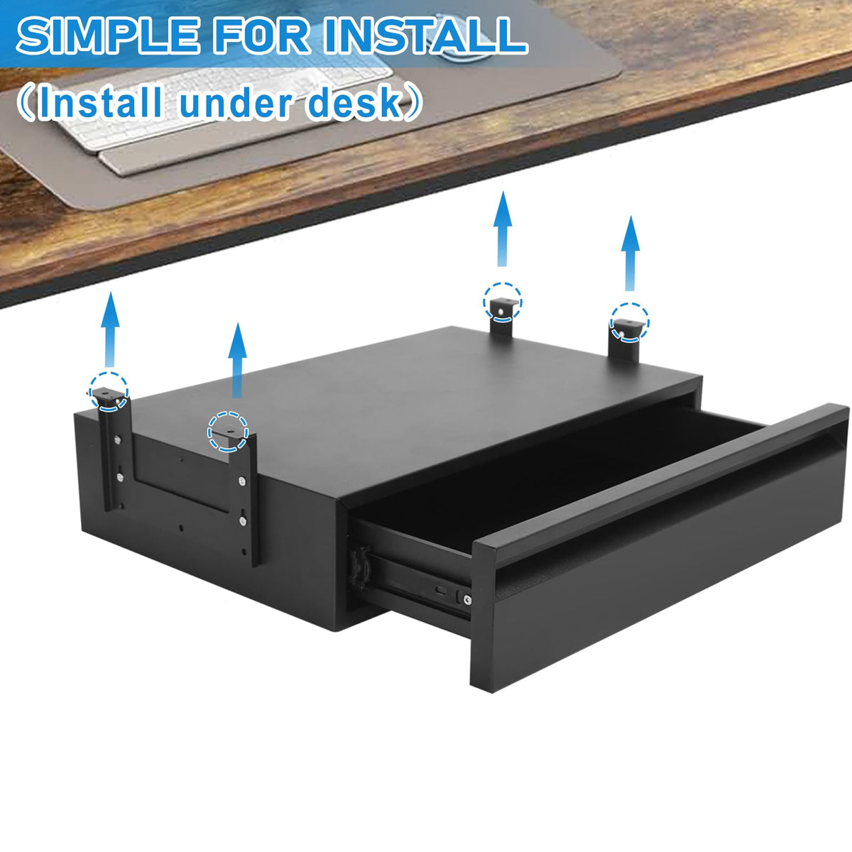 Under Desk Drawer For Desk 18 in,Adjustable Height, Pull out Storage Organizer with Slide Extension Mounted Under Flat Wooden Table or Workbench, Carbon Steel Hidden Desk Drawer