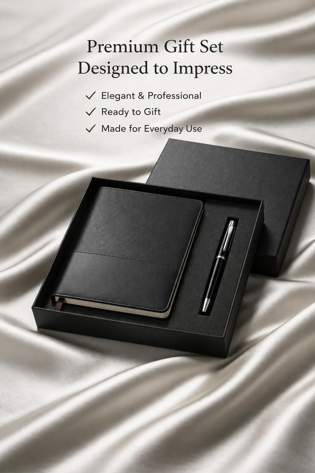 Business Office A5 Soft Leather Notebook Gift Set with Pen, Black, Professional Stationery Set with Premium Pens
