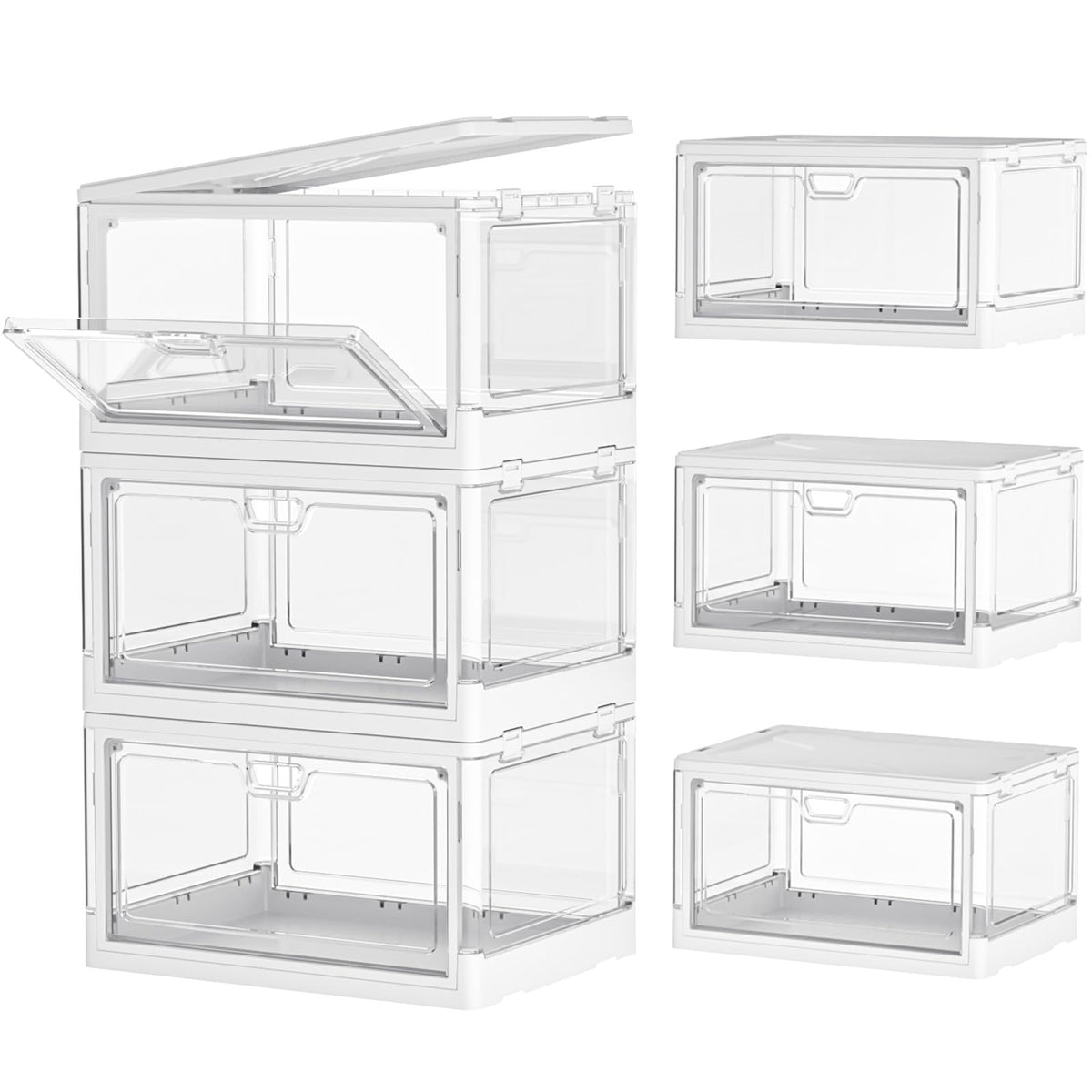 Kmiectse Clear Storage Bin with Lid 3 Pack 【Stackable & Sturdy】 Plastic Multifunctional Folding Storage Bins for Bedroom, Living Room, Study,Room, 23 QT Folding Box with Magnetic Door