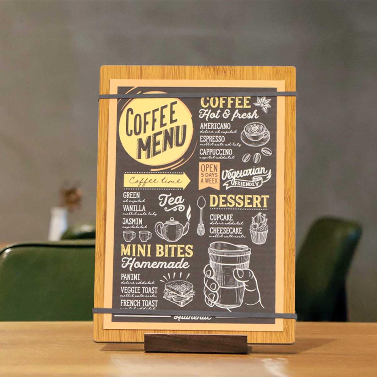 LZMS 4 Packs 9" x 12 1/2" Natural Brown Wood Color Clipboards, Menu Holder, Check Presenter with Straps - Suitable for Presenting Menus, Wine Lists and Daily Specials