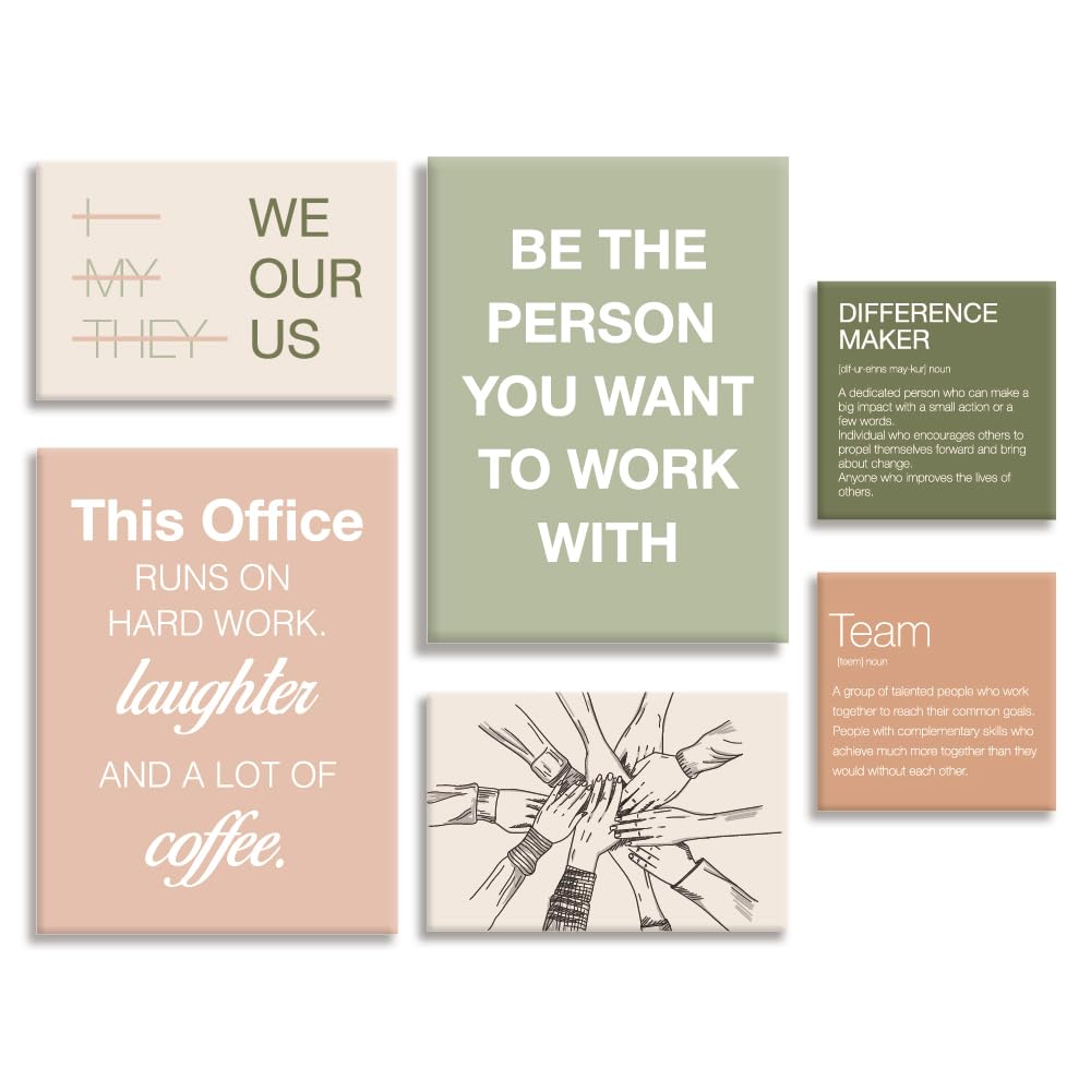 YEOION Office Wall Decor,Teamwork Wall Art for Office,Motivational Workplace Canvas Wall Art Set of 6
