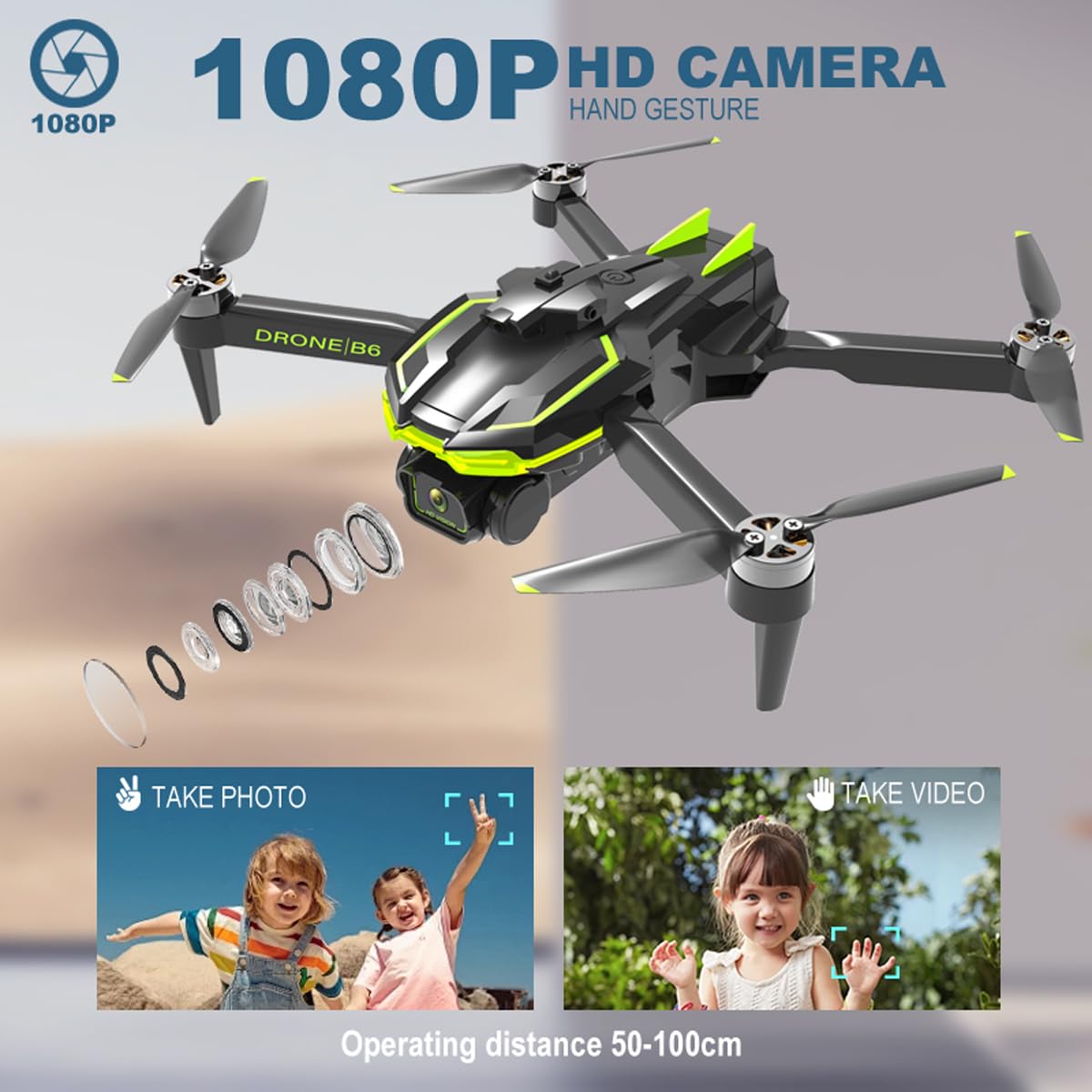 HONIVON Drone with Camera 1080P HD for Beginners, Brushless Motor Drone with 45 Mins Long Flight Time Altitude Hold Obstacle Avoidance RC Quadcopter Toys Gifts For Kids Adults, Green