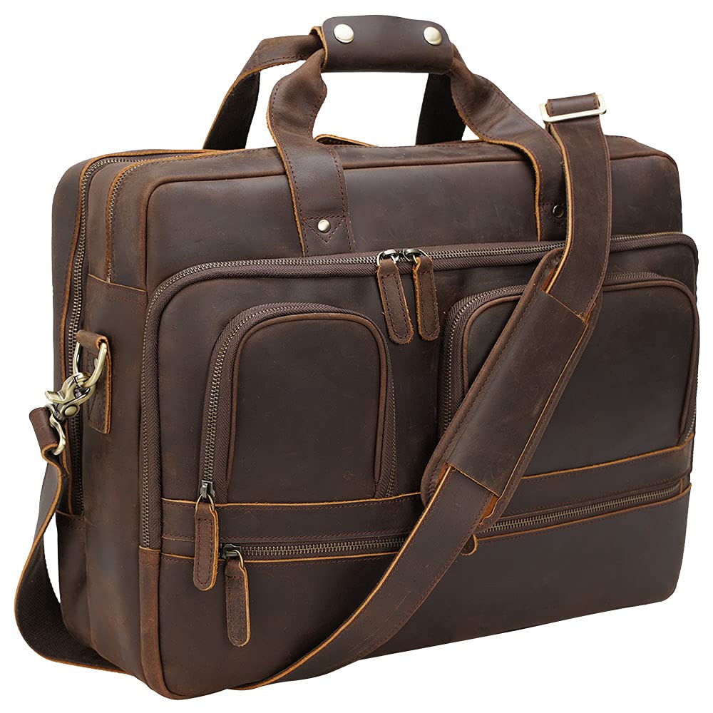 TIDING X-Large 18 Inch Full Grain Leather Briefcase for Men 17.3" Laptop Messenger Bag Business Travel Handbag Shoulder Bag