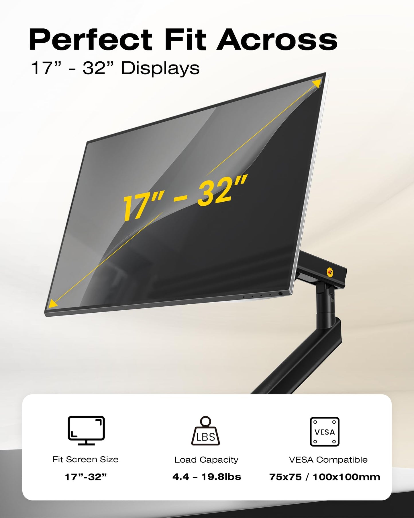 NB Single Computer Monitor Mount, Monitor Stand fits up to 32 Inch, Mechanical Spring Monitor Arm, VESA 75/100 mm, Model-A5(Black)