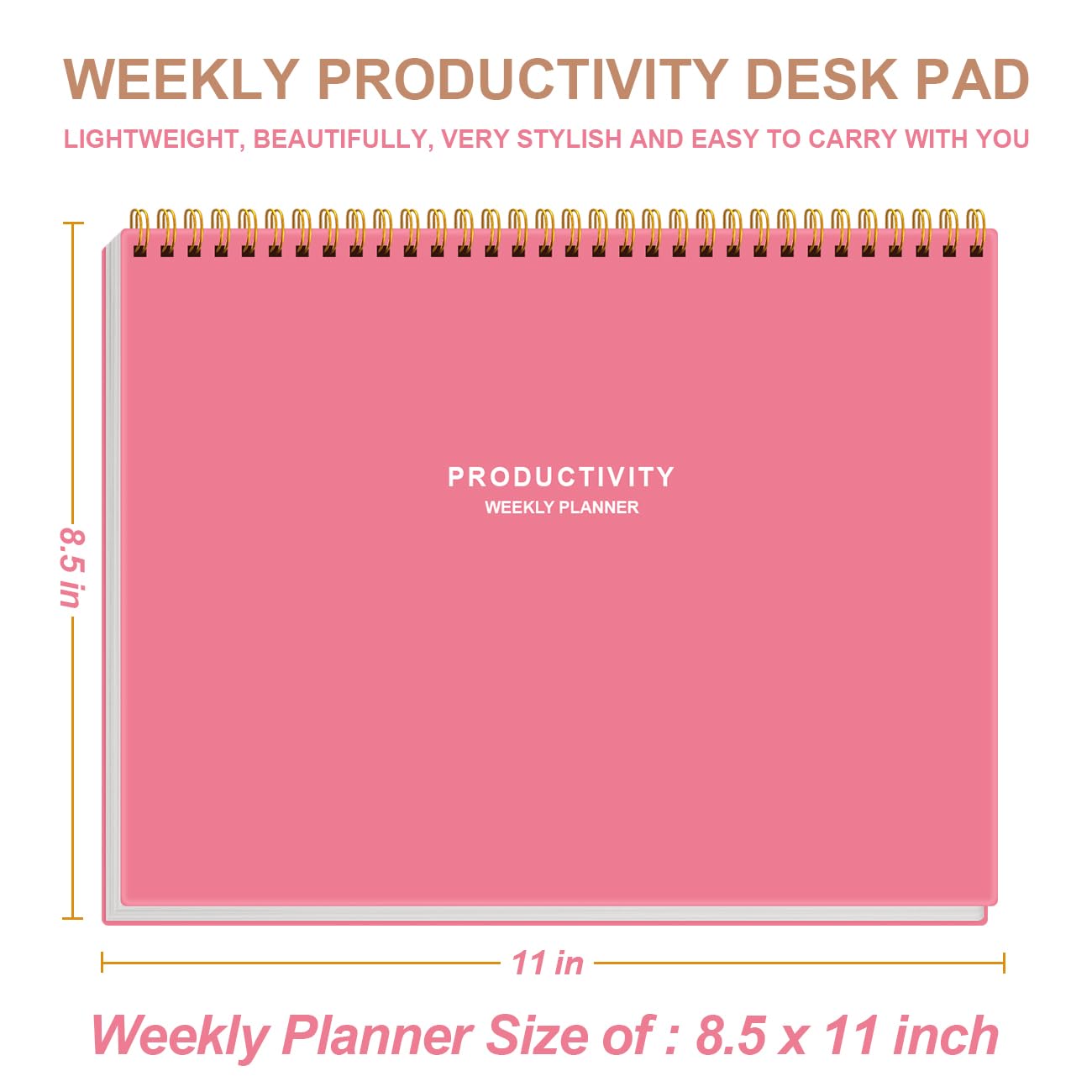 Weekly Productivity Planner - 8.5" x 11" Dashboard Desk Notepad Has 6 Focus Areas to List Tasks for Goals, Projects, Clients, Academic or Meal-Organize Your Daily Work Efficiently, 54 Weeks, Pink