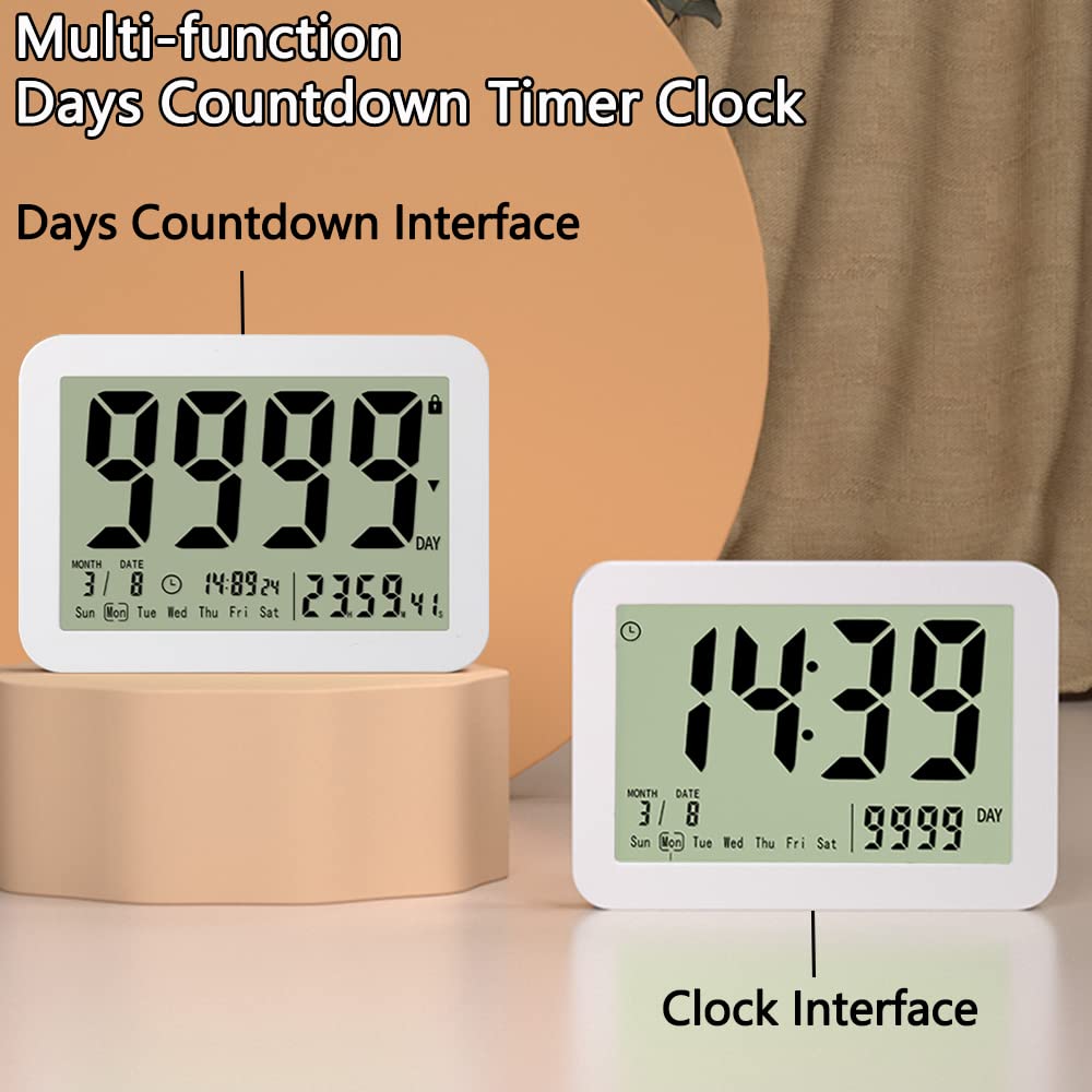 MOSTRUST Digital Countdown Days Timer Clock- 9999 Days Count Down Timer with Stand Strong Magnetic Back for Retirement Wedding Vacation Birthday Exam Lab Kitchen Cooking