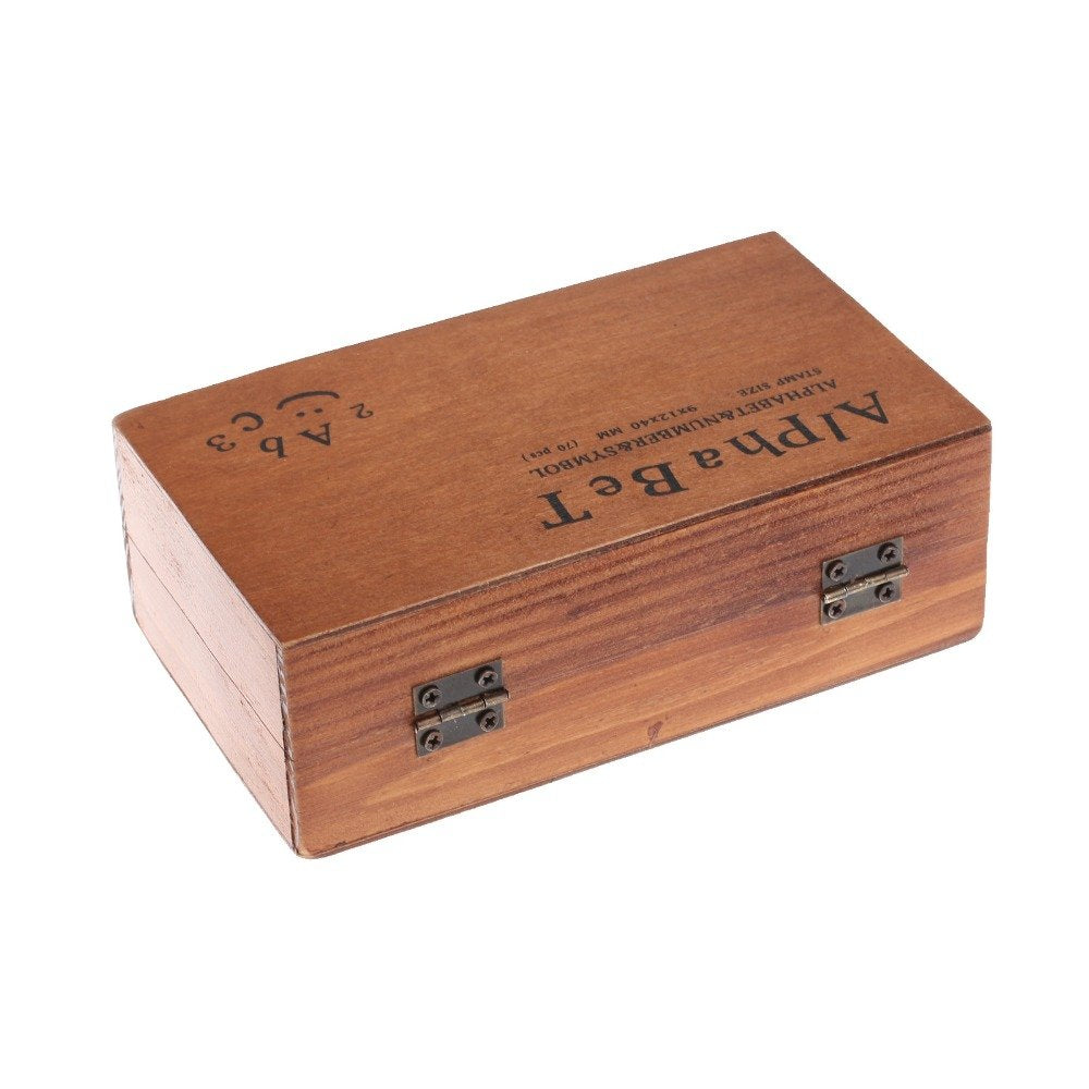 70 Pcs Wooden Rubber Stamps Number and Alphabet Letter Wood Rubber Stamps Set Wooden Rubber Number Letter, Stamper Seal Set with Wooden Box Vintage DIY