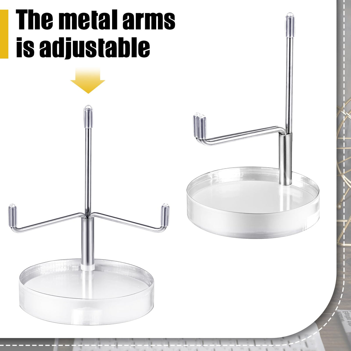 Suzile 4 Pcs Adjustable Metal Arm Display Stand Easel with Acrylic Base Rock Display Easel Holder Acrylic Crystal Clear Plate Stand for Geodes Mineral Agate(Silver,2 x 2 x 3.5 Inch)
