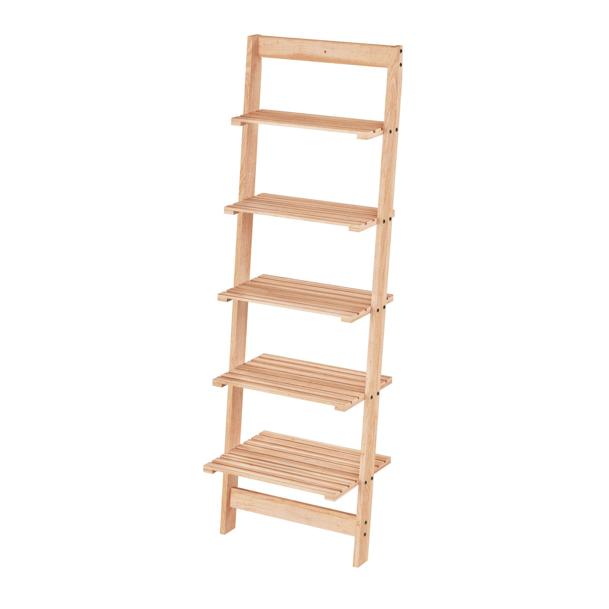 5-Tier Ladder Shelf - 50-Inch Narrow Leaning Bookshelf - Wooden Bookcase for Living Room, Bathroom, Kitchen, Office, or Bedroom Furniture by Lavish Home (Oak)