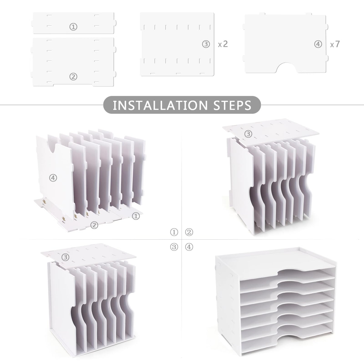 SONGWAY File Organizer for Desk - 7 Tier Wide Document Holder, Letter Mail Tray Storage Rack, A4 Paper Storage Holder, Desktop Organizer for Home Office School, White