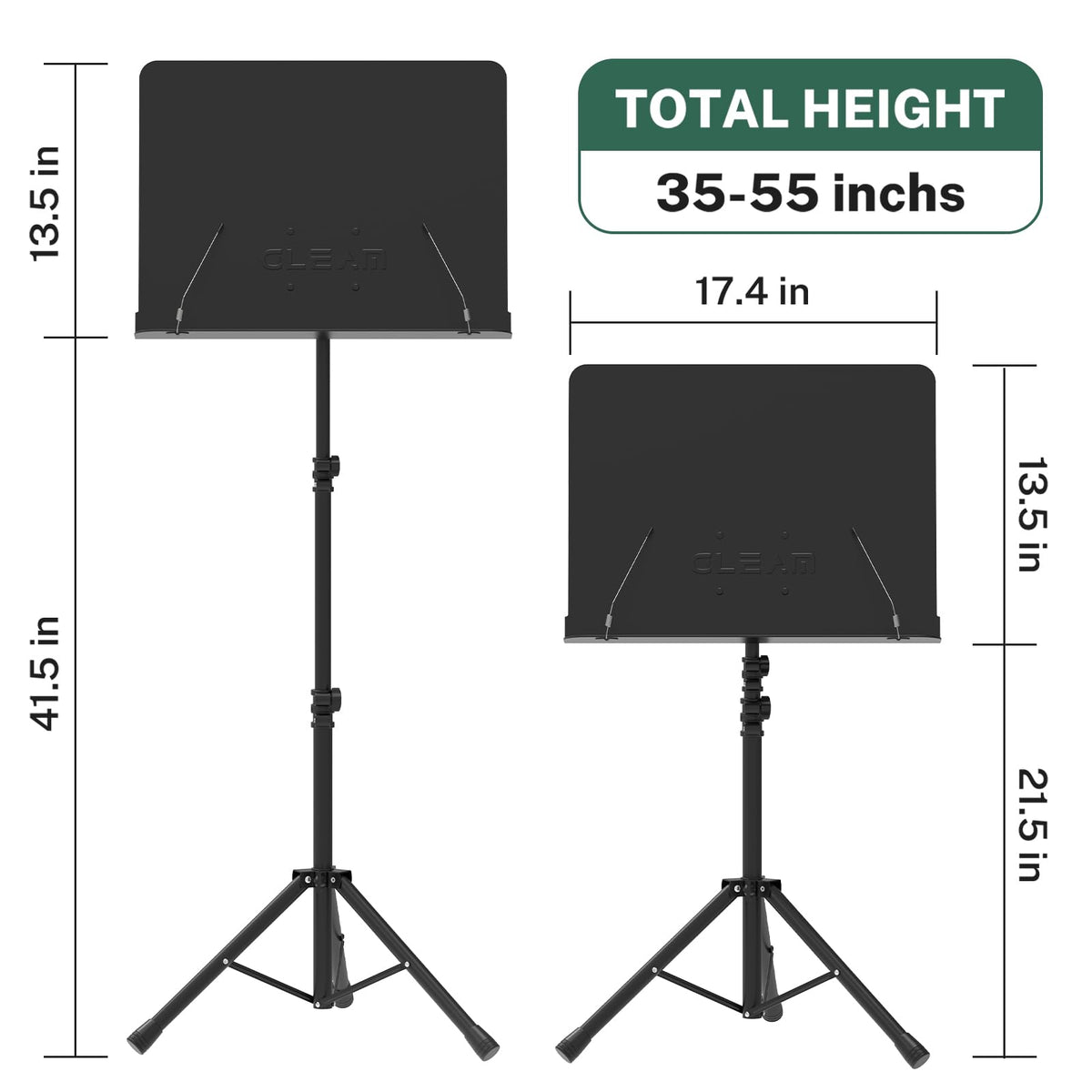 GLEAM Sheet Music Stand - Full Metal with Carrying Bag, Phone Holder, Sheet Music Folder and Clip, 5 in 1 Desktop Book Stand - Black