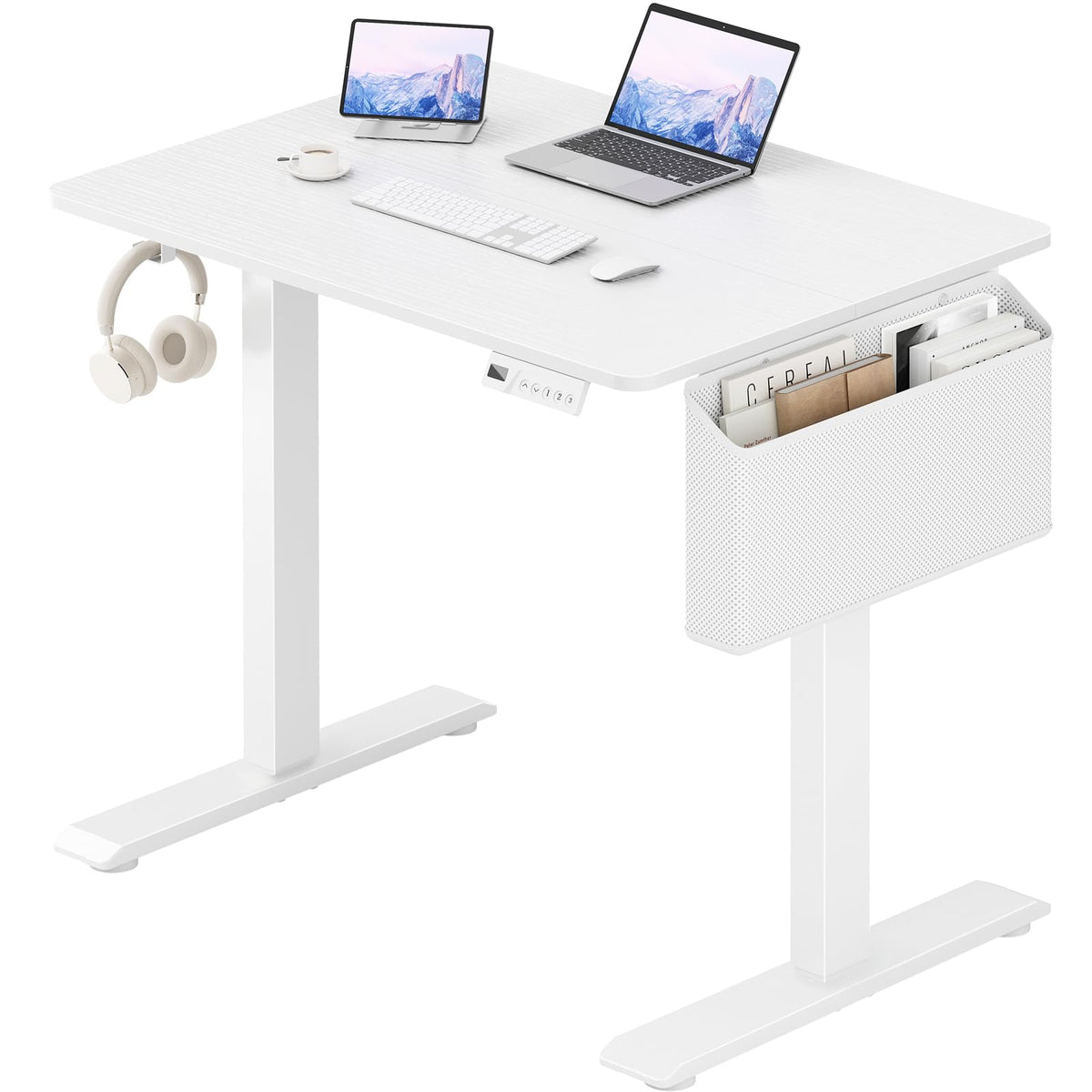 KLUVIS White Electric Standing Desk - 32 Inch Small Adjustable Height Stand up Desk for Writing Study Work, Mini Sit to Stand Desks Workstation for Small Space Adult Boys Girls Bedroom Home Office