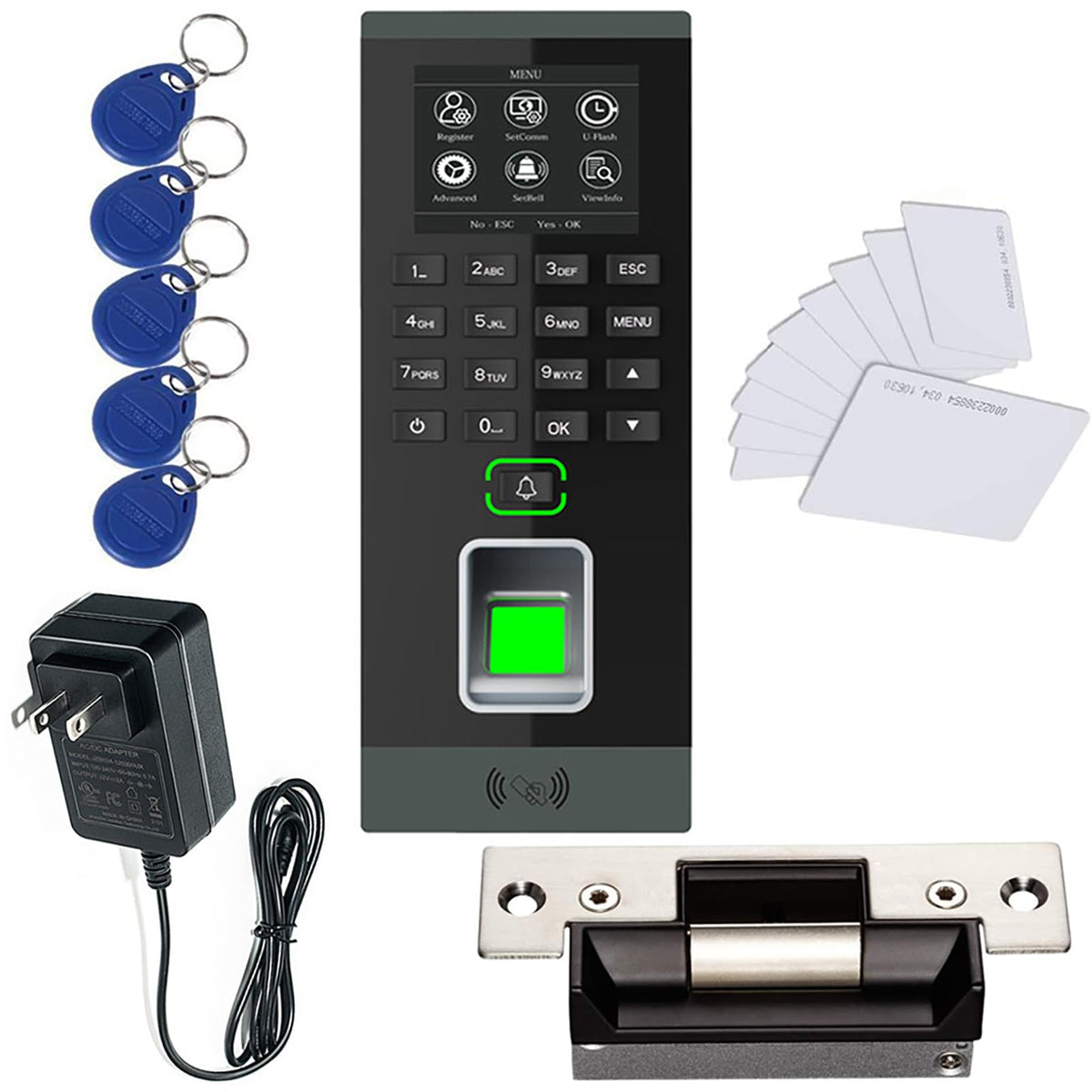 MENGQI-CONTROL Biometric Fingerprint RFID Password Access Control Systems + Electric Strike Lock +Cards and Key Fobs