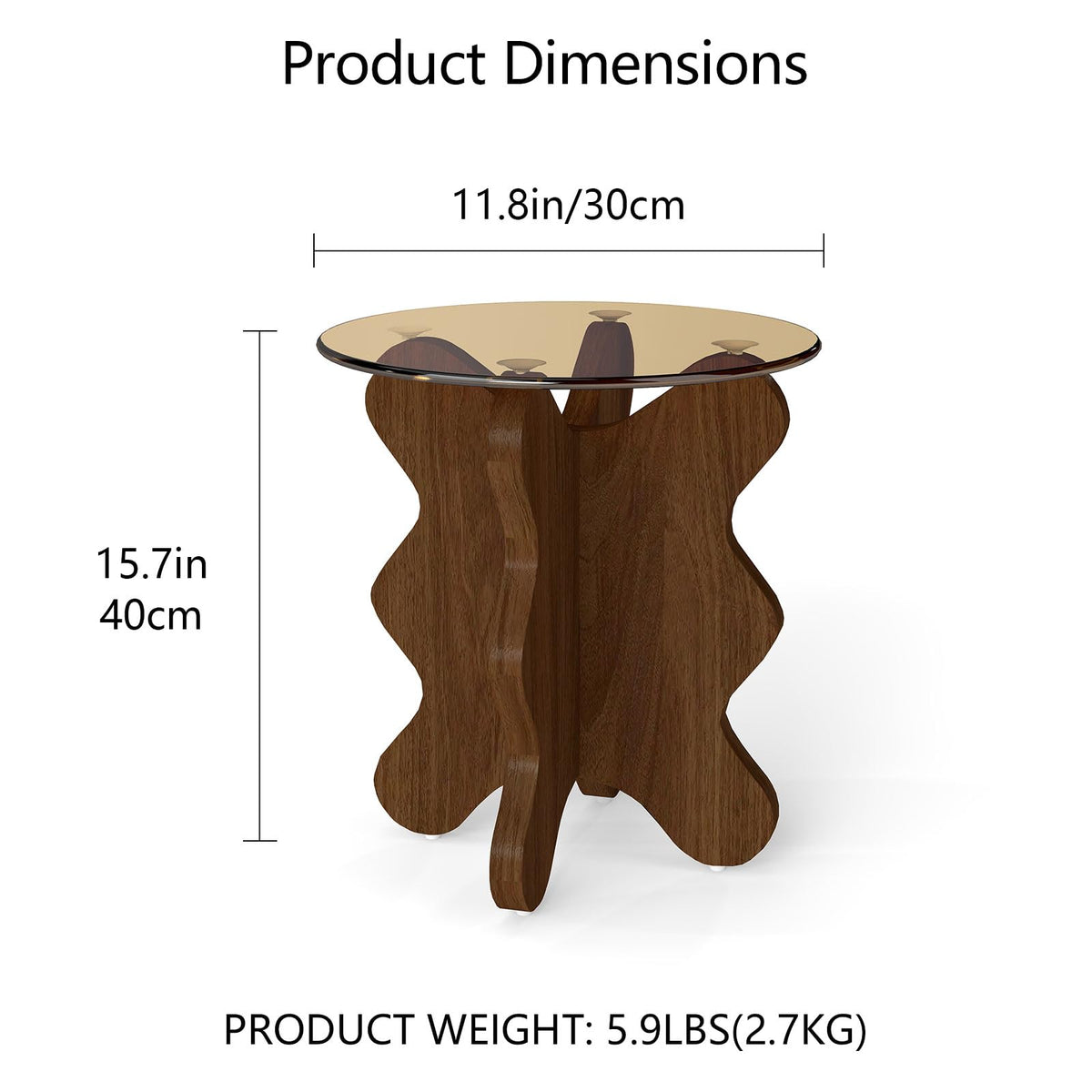 Permory MDF Frame Side Table with Brown Tempered Glass Top, Mortise and Tenon Joint Design, No Screw Easy Assembly, Sturdy End Table for Living Room, Bedroom (Seaweed-Brown)