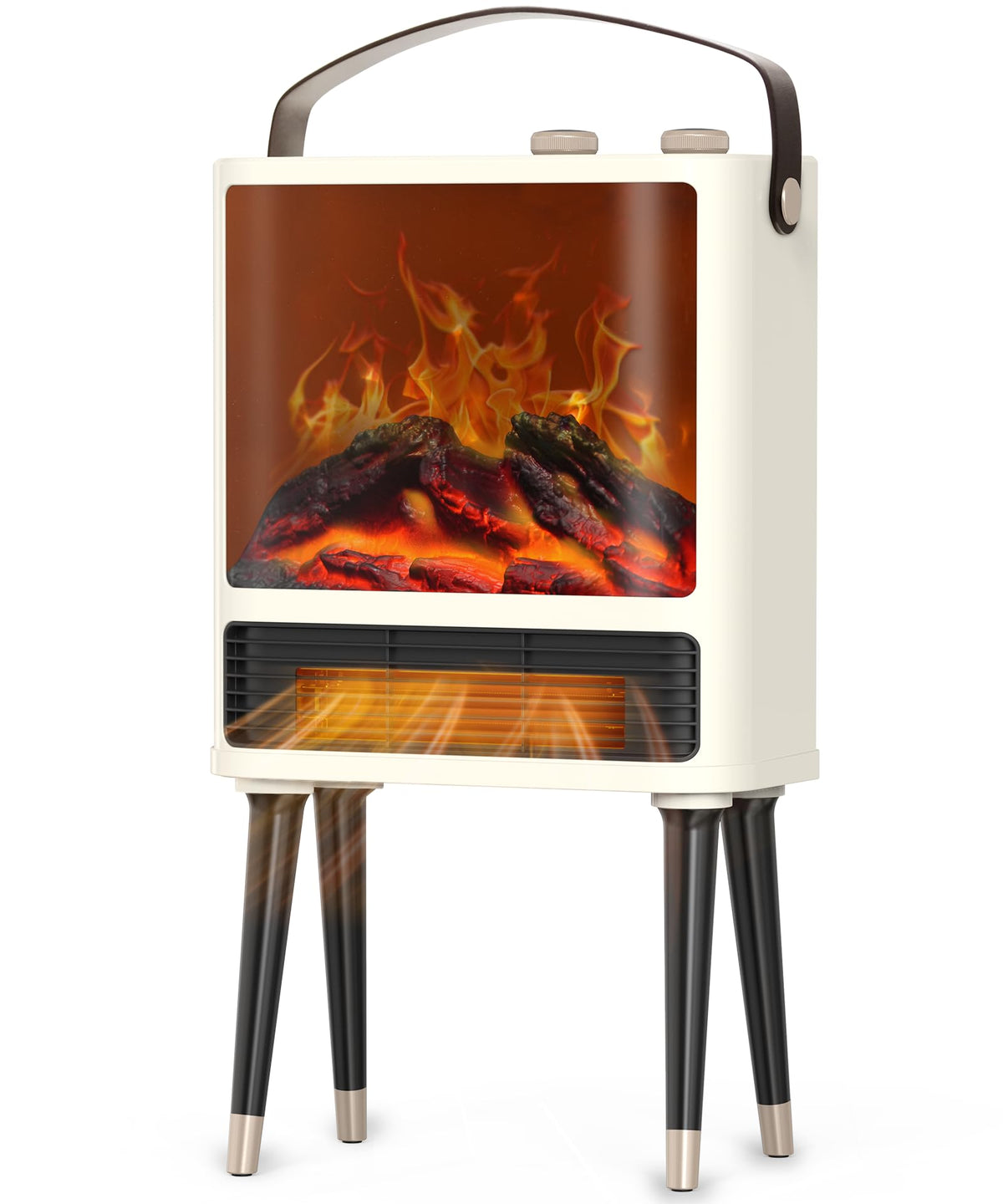 Fireplace Space Heater for Indoor Use, 1500W Freestanding Electric Heater with Realistic 3D LED Flame, 3 Modes, Overheating & Tip-Over Protection, Small Portable Heater for Bedroom Room Office, White