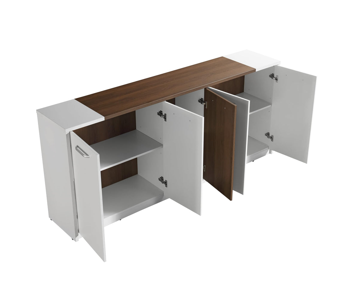 Leon 87" Wood Office Furniture Set of 3pcs | Executive Right Side L Shaped Corner Desk & File Drawers w/Telescopic Rail | Coffee Table | Storage Cabinet w/Chrome Handles | Modern Home Workstation