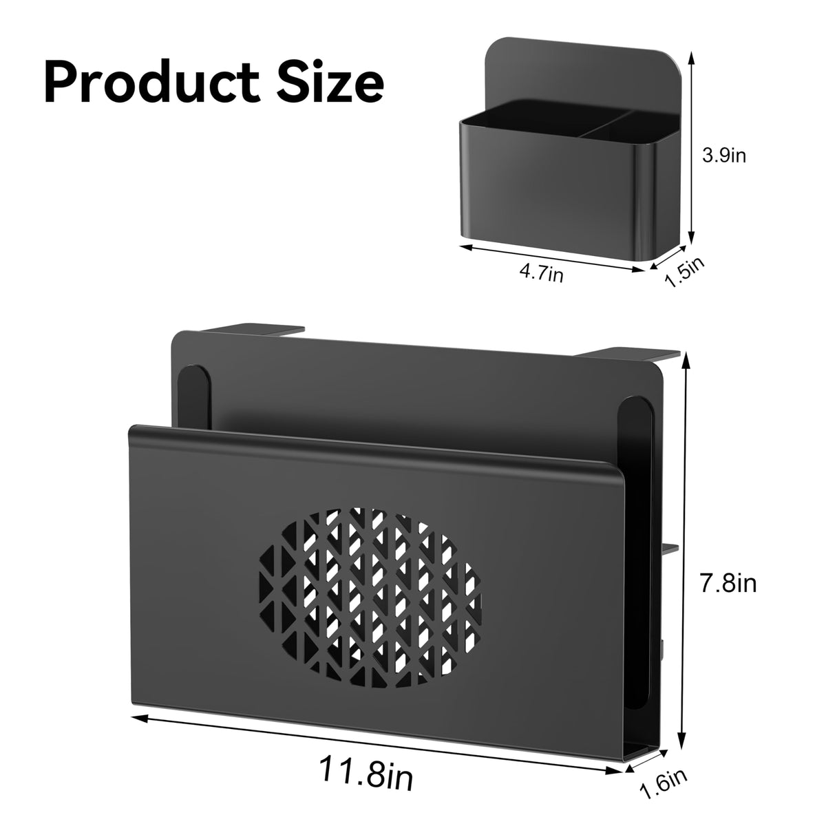 Josmimic Desk Side Storage, Metal Laptop Holder with Magnetic Pen Box, Clamp-On Under Desk Organizer with Cooling Holes & Anti-Scratch Pads for Office and Home (Black)