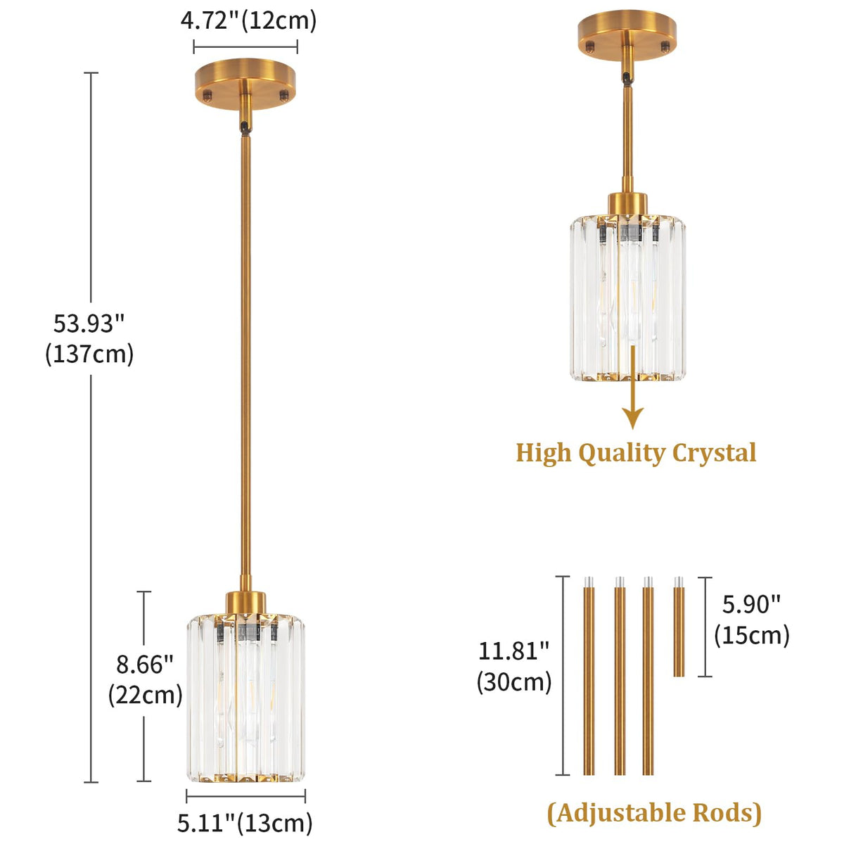 3 Pack Brushed Gold Pendant Lights Kitchen Island, Modern Crystal Kitchen Pendant Lighting Over Island Dining Room Light Fixtures Adjustable Hanging Pendant Light for Bathroom Hallway Foyer Bedroom