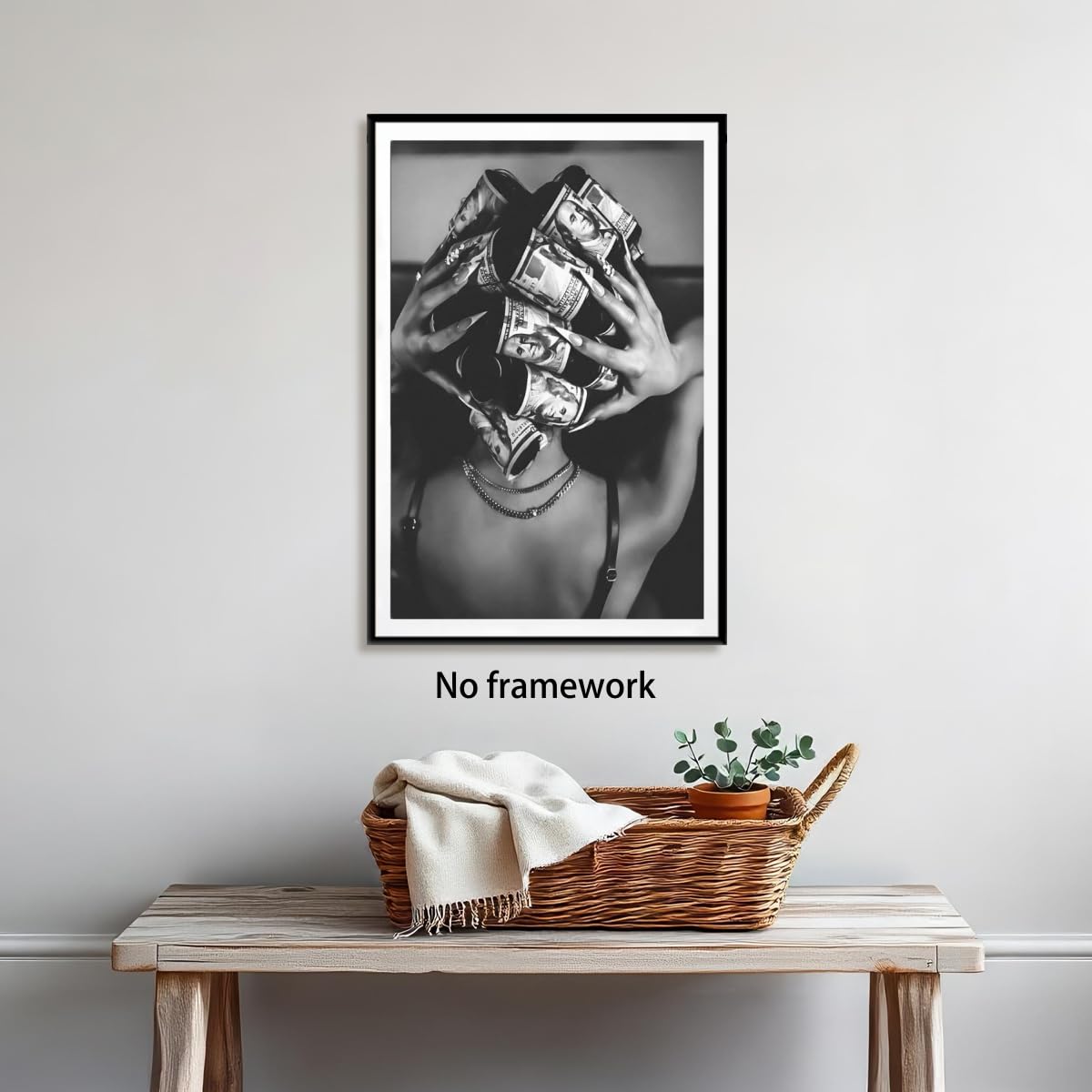 Trendy Black and White Wall Art Luxury Money Hair Rollers Black Woman Poster Retro Bold Feminine Fashion Hypebeast Print for Bedroom Dressing Living Room Dorm Decor 12x18inch Unframed