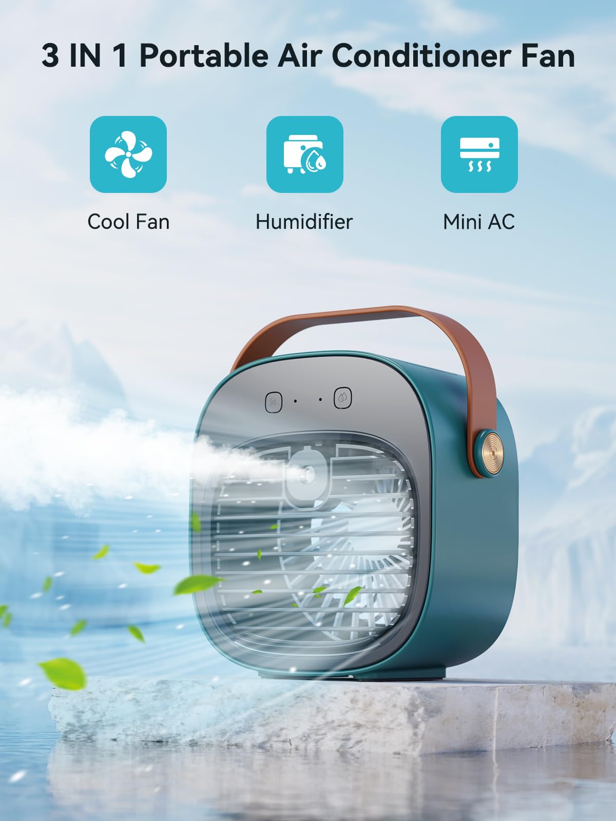 Portable Air Conditioner -5200mAh Rechargeable Personal Air Cooler, Green Mini Air Conditioner with 3 Speeds, Quiet Desk Cooling Fan for Home, Bedroom, Travel, Office, Outdoor, Indoor