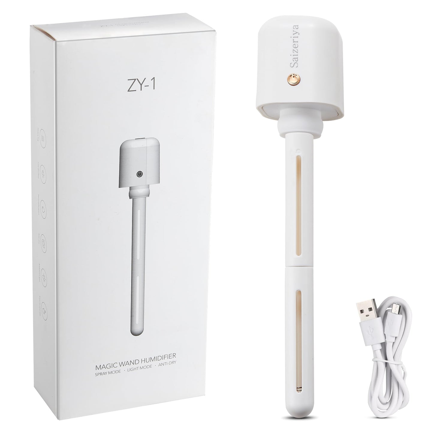 Saizeriya Mini Humidifier, Portable Humidifiers for Travel, White Small Personal Mist Maker with USB Use Quiet Air Diffuser with Adjustable Length for Car Bedroom Office Use