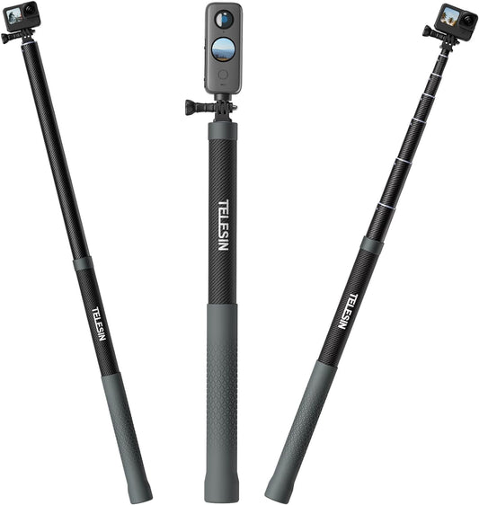 TELESIN G3 Selfie Stick Pole Long Invisible (118"/3M), Carbon Fiber Waterproof Underwater Monopod for GoPro Max 13 12 11 10, Insta360 X3 X4 X5 Ace Pro, DJI Osmo 360 Action Pocket AKASO Bike Motorcycle