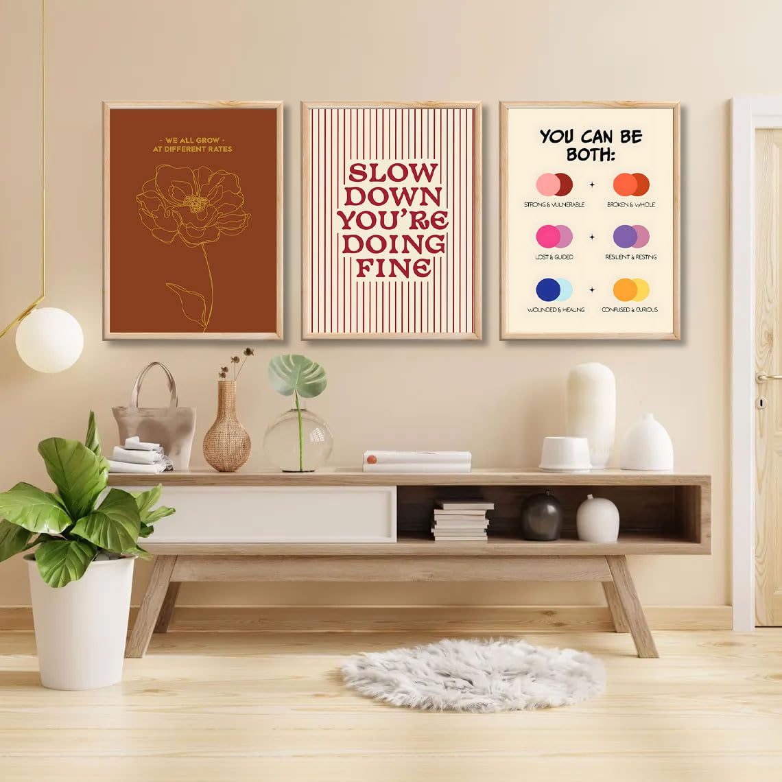 3 pcs Growth Mindset Wall Art Modern Minimalist Inspirational painting Wall decor pictures Slow Down You're Doing Fine posters Prints for Bedroom Office Therapy Room Home decoration Unframed 12x16in