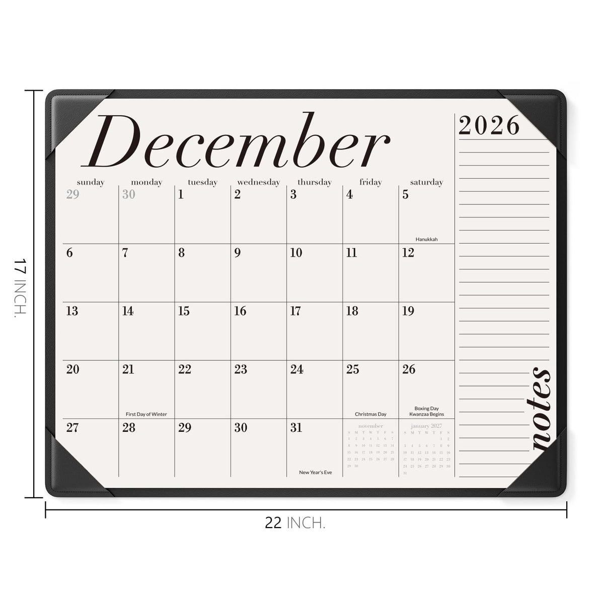 Jotsome Desk Calendar 2026-2027 with Desktop Mat, Large Desk Pad Calendar From Now to June 2027 22x17 inch, Desk Blotter Calendar for Home and Office, Easy Organizing (Black, 17" x 22")